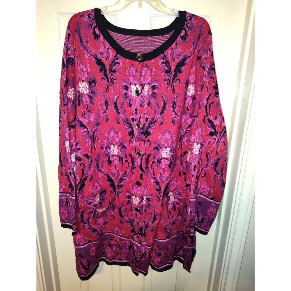 Isaac Mizrahi Live Women's Plus Button Down Pink Purple Cardigan Sweater Size 2X